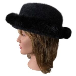 90's Vintage Angora and Fur Bucket Hat  Gothic Winter Luxury Hat New York Style